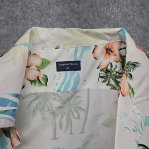 Tropical Storm Mens XL Floral Palm Tree Hibiscus Hawaiian Camp Shirt White